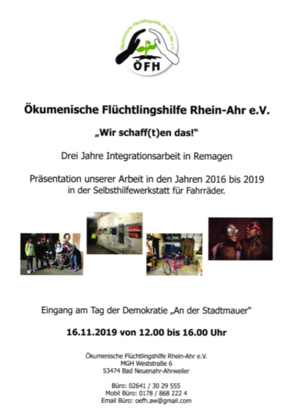 &quot;Wir schaff(t)en das!&quot; - Drei Jahre Integrationsarbeit in Remagen - Samstag, 16.11.2019 von 12:00 bis 16:00 Uhr